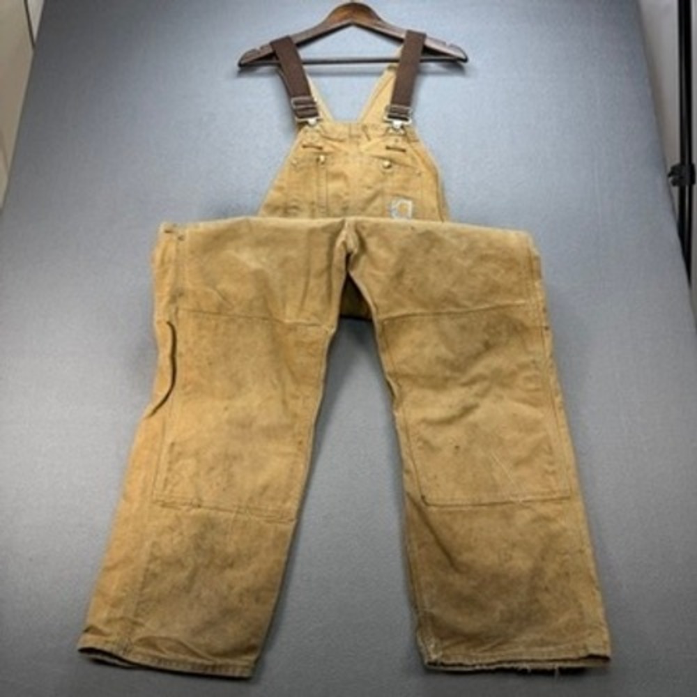 Carhartt Duck Bib Overalls Relaxed Fit 37x26 Brown Double Knee Cotton Canvas